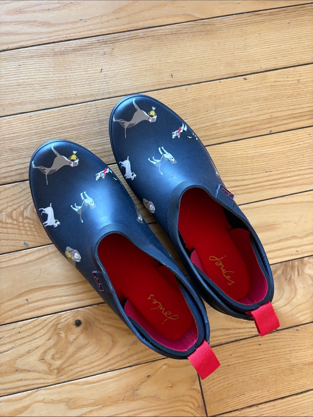 Joules Navy Dog-Print Slip-On Rain Shoes with Red Trim
